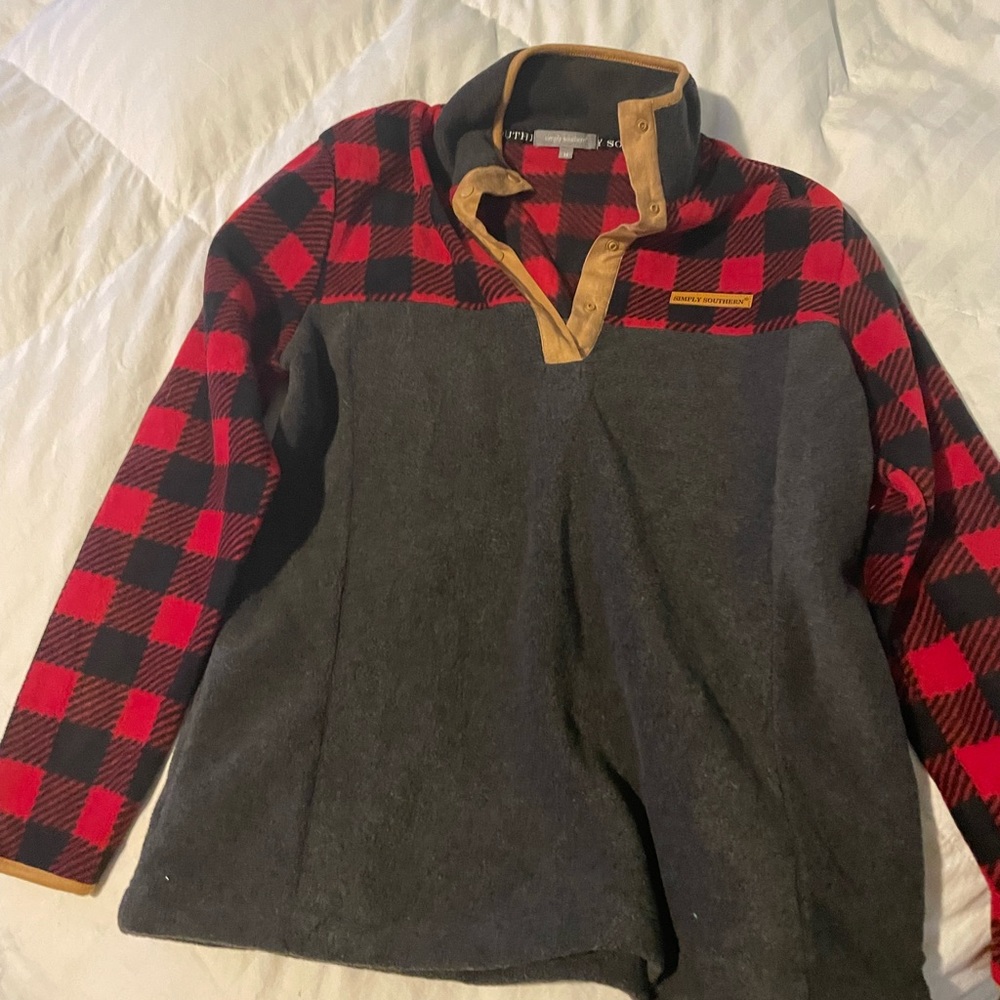 Simply southern zip up with red Buffalo plaid